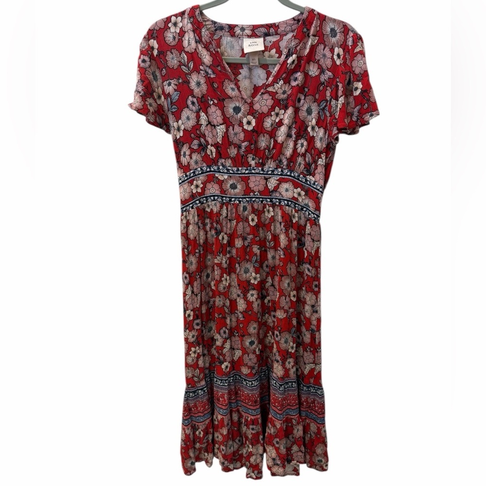Knox Rose Red Boho Chic Floral Midi Dress Romantic Cottagecore XS - Picture 2 of 7
